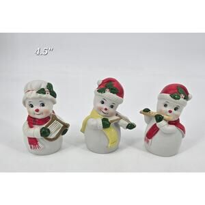 Vintage Snowman Musician Figurines Set of 3  XMas Decor Nostalgic